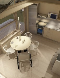 Vy från loft mot kök