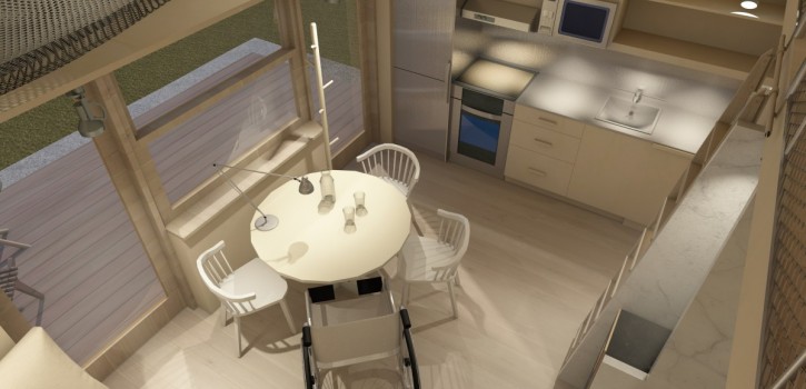 Vy från loft mot kök